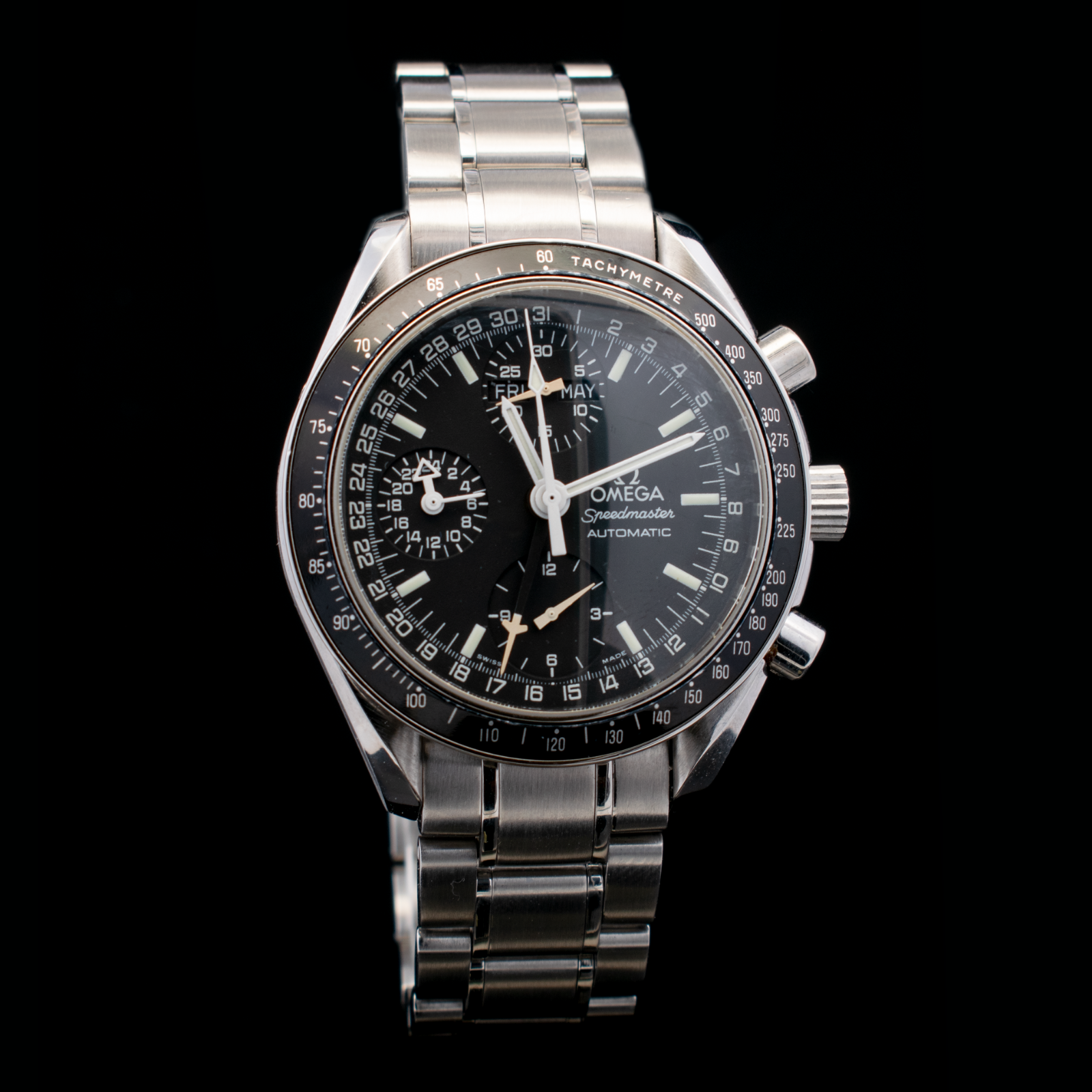 Omega Speedmaster date 39 MM Black Dial with Orange Tritium Patina