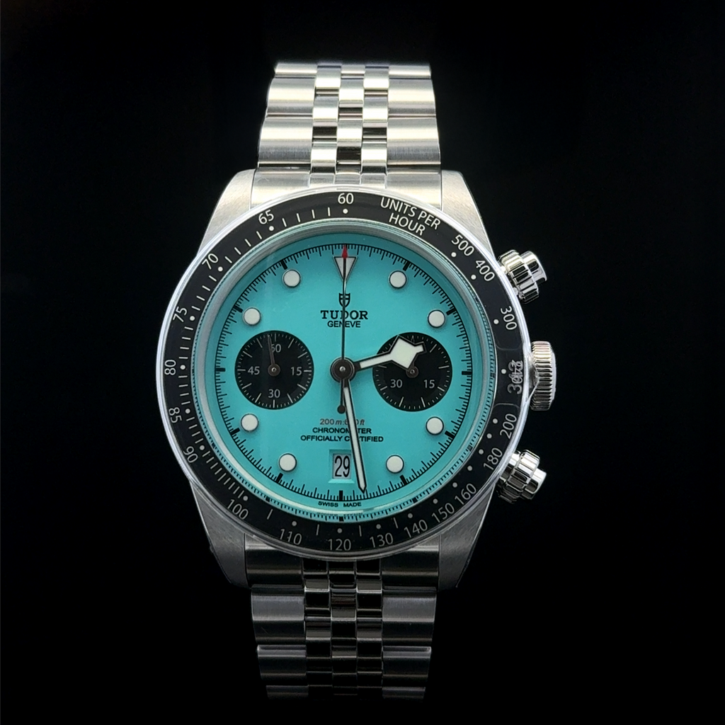 Tudor Rare Black Bay Chronograph NEW 41mm Flamingo Tiffany Dial 79360N Open Card