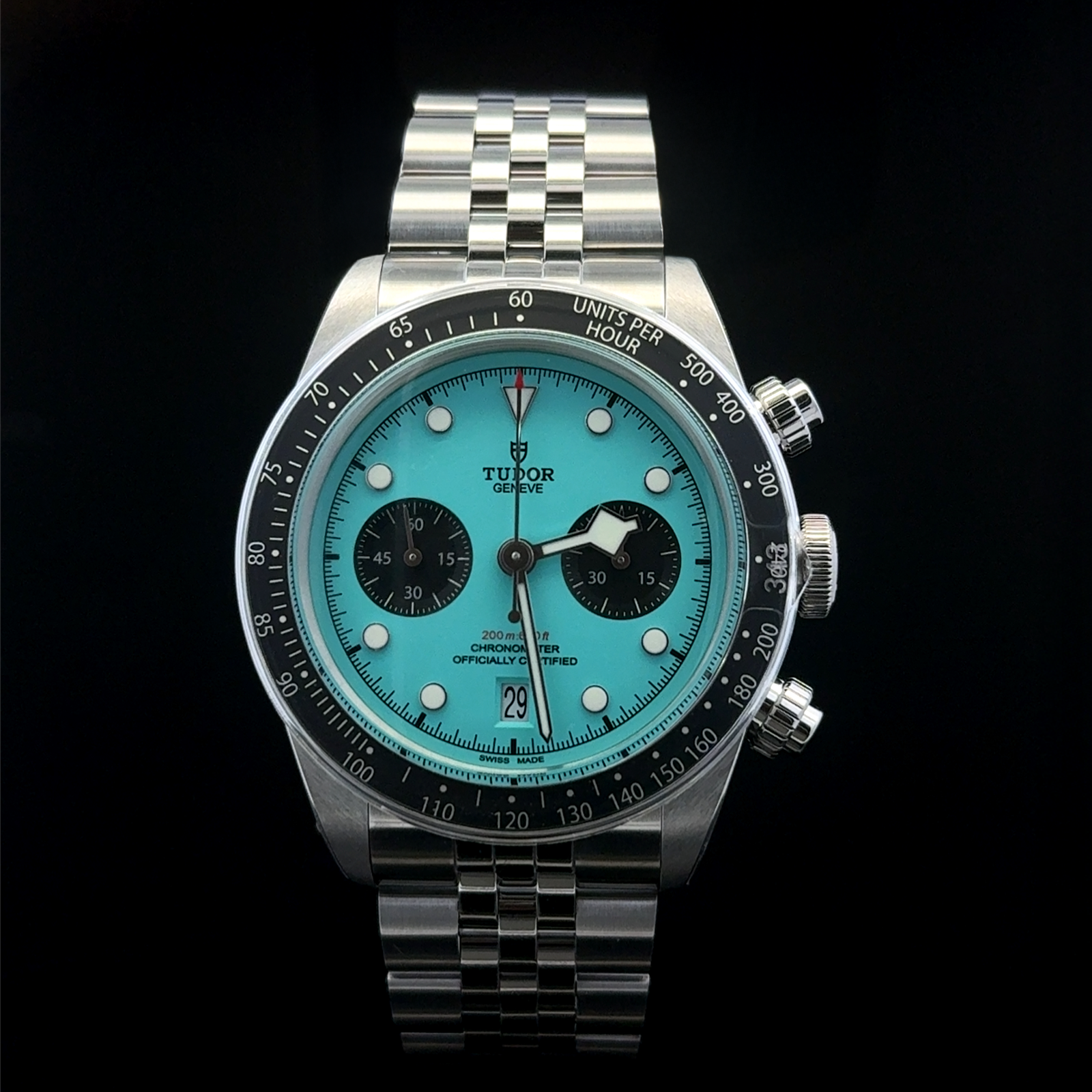 Tudor Rare Black Bay Chronograph NEW 41mm Flamingo Tiffany Dial 79360N Open Card