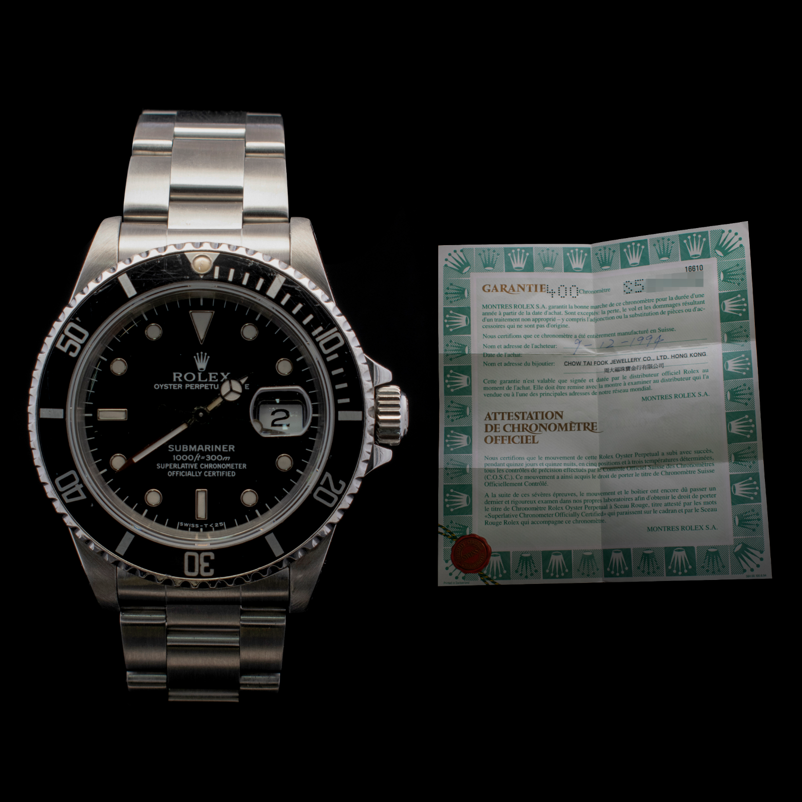Rolex Submariner Date | Black Dial | Ref 16610 | S Serial with Papers (1994)
